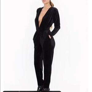 American apparel black velvet vneck jumpsuit size small